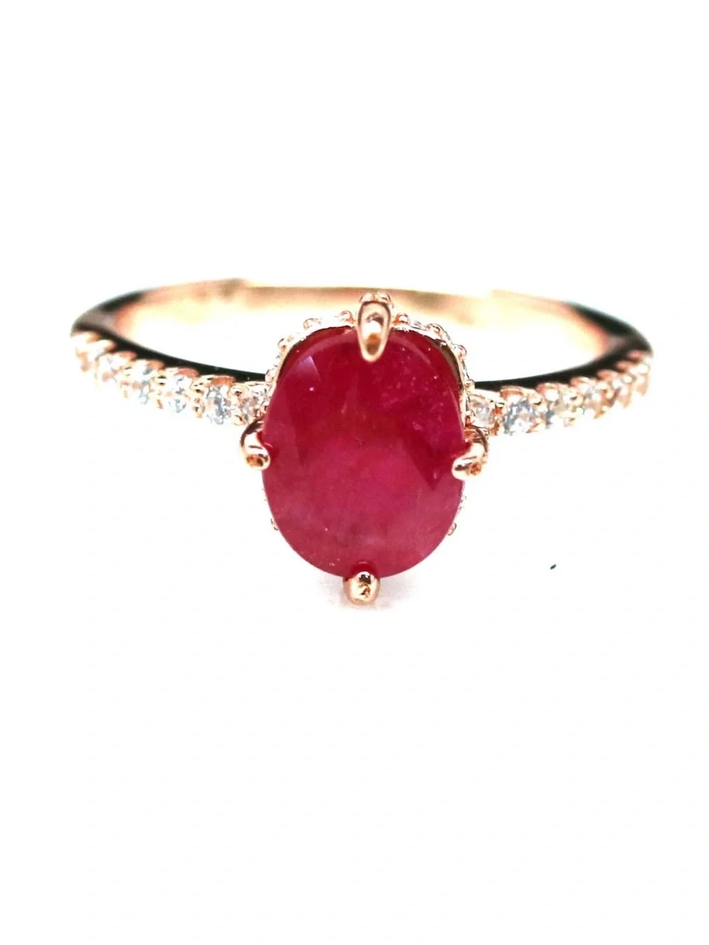 Stunning!!  2CT Natural Red Ruby with Hidden Halo Rose Gold over 925 Sterling